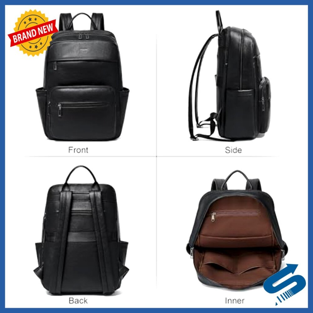 Leather Laptop Backpack Vegan Leather Large Capacity Travel Daypack Business - Picture 6 of 6